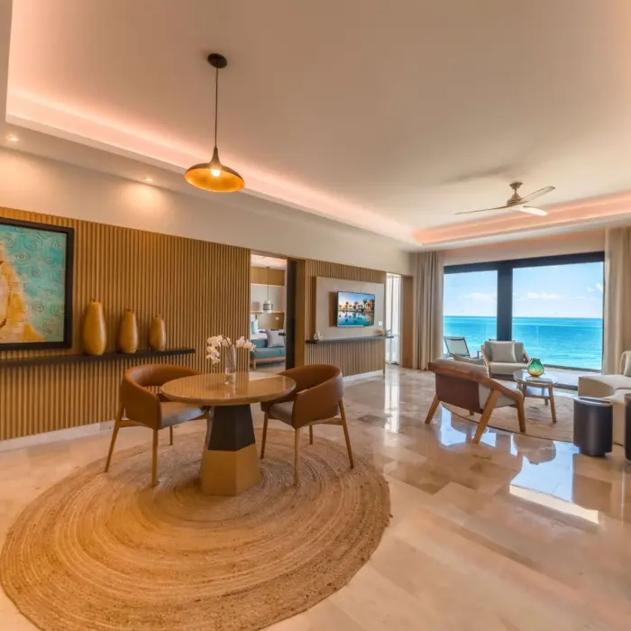 living space of a suite at Haven Riviera Cancun