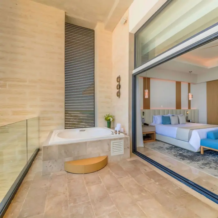 balcony with jacuzzi of a suite at Haven Riviera Cancun