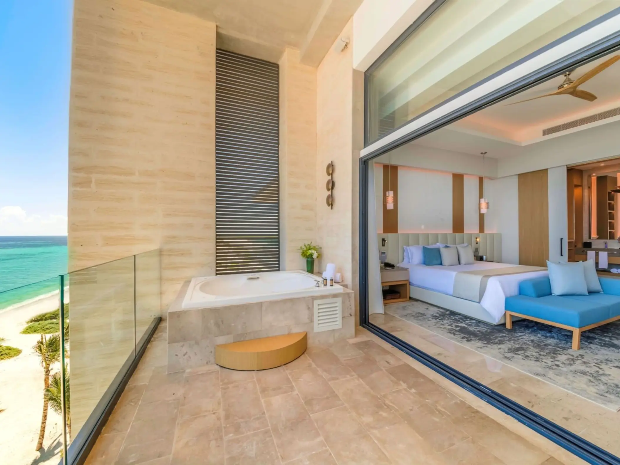 balcony with jacuzzi of a suite at Haven Riviera Cancun