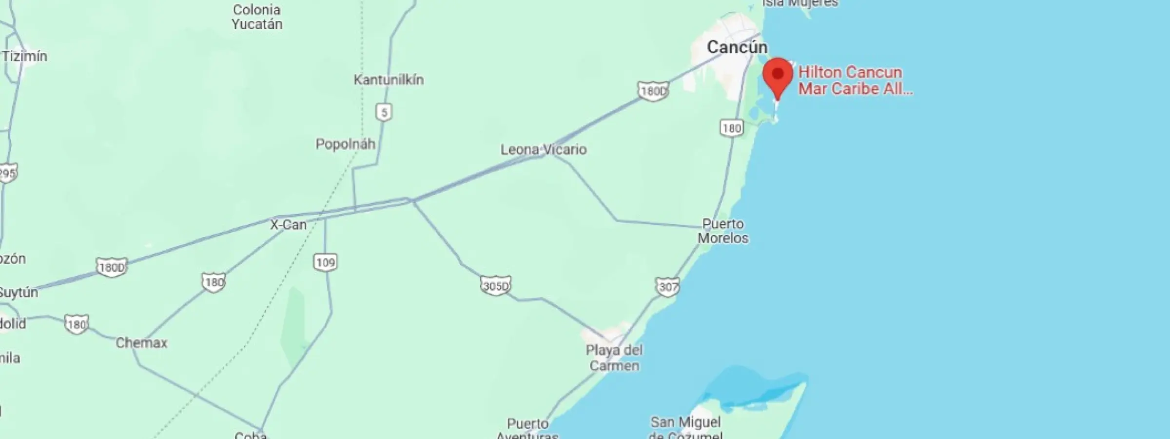 map showing location of hilton cancun mar caribre in Mexico