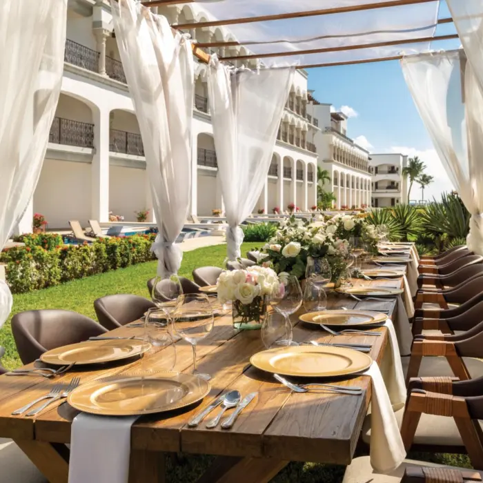 garden reception setup at Hilton Playa del Carmen