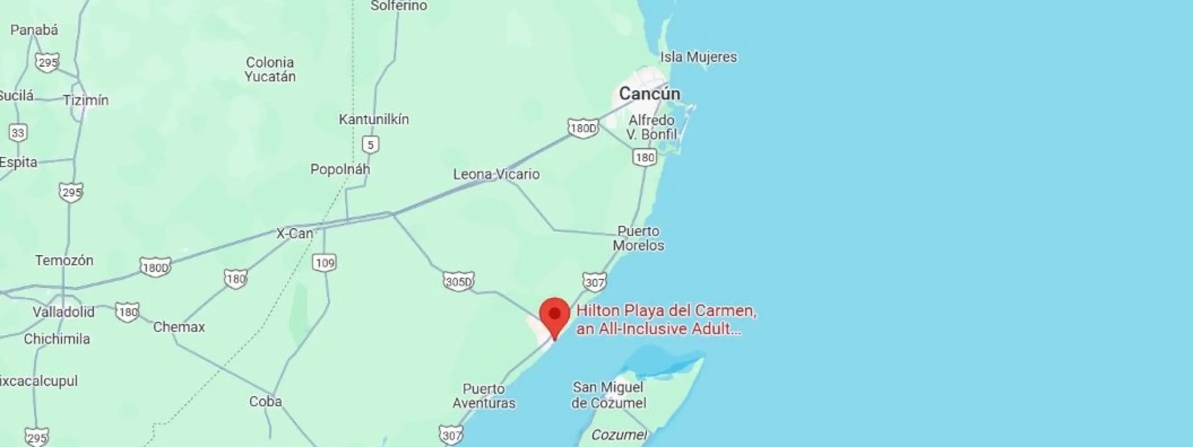 map showing location of Hilton Playa del Carmen in Mexico