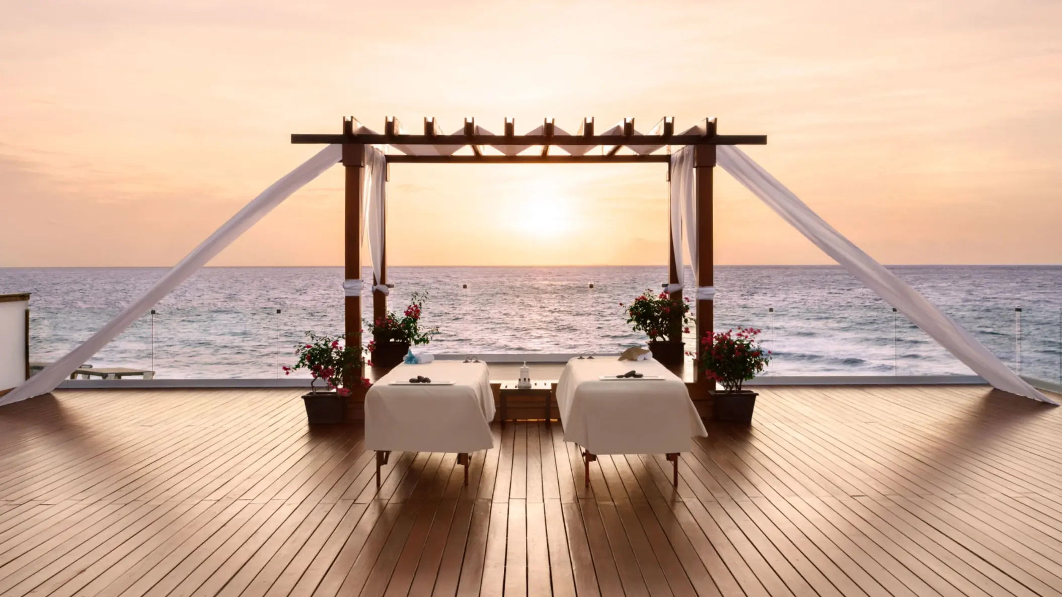 Seaside Palapas Couples Massage setup at Hilton Playa del Carmen