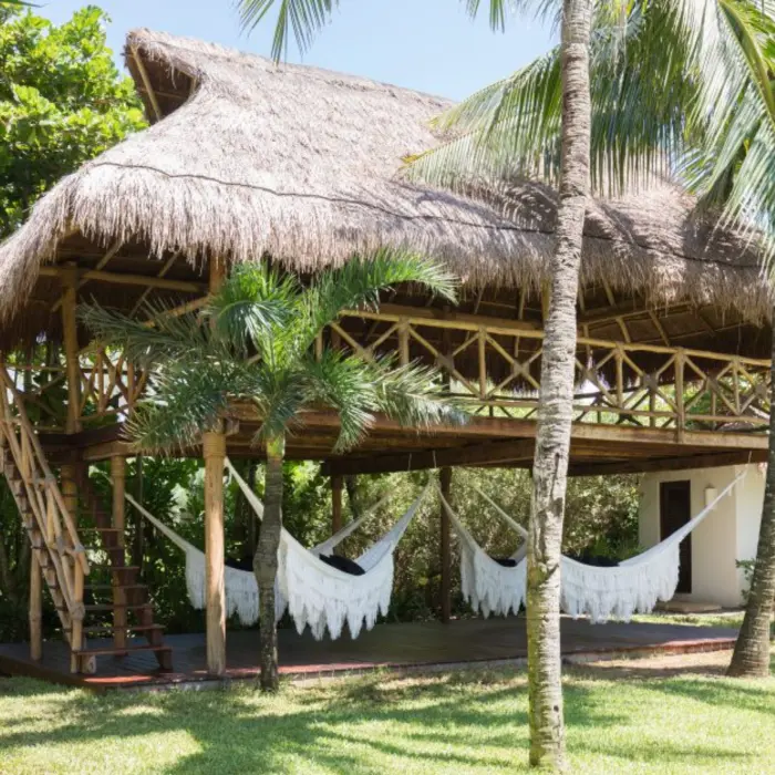 hammocks under a palapa at Hotel Esencia