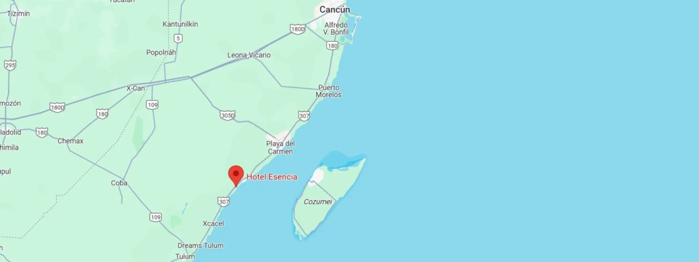 map showing location of Hotel Esencia in Mexico