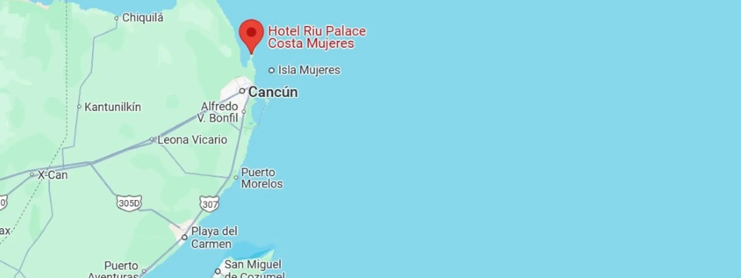 map showing location of Hotel Riu Palace Costa Mujeres in Mexico