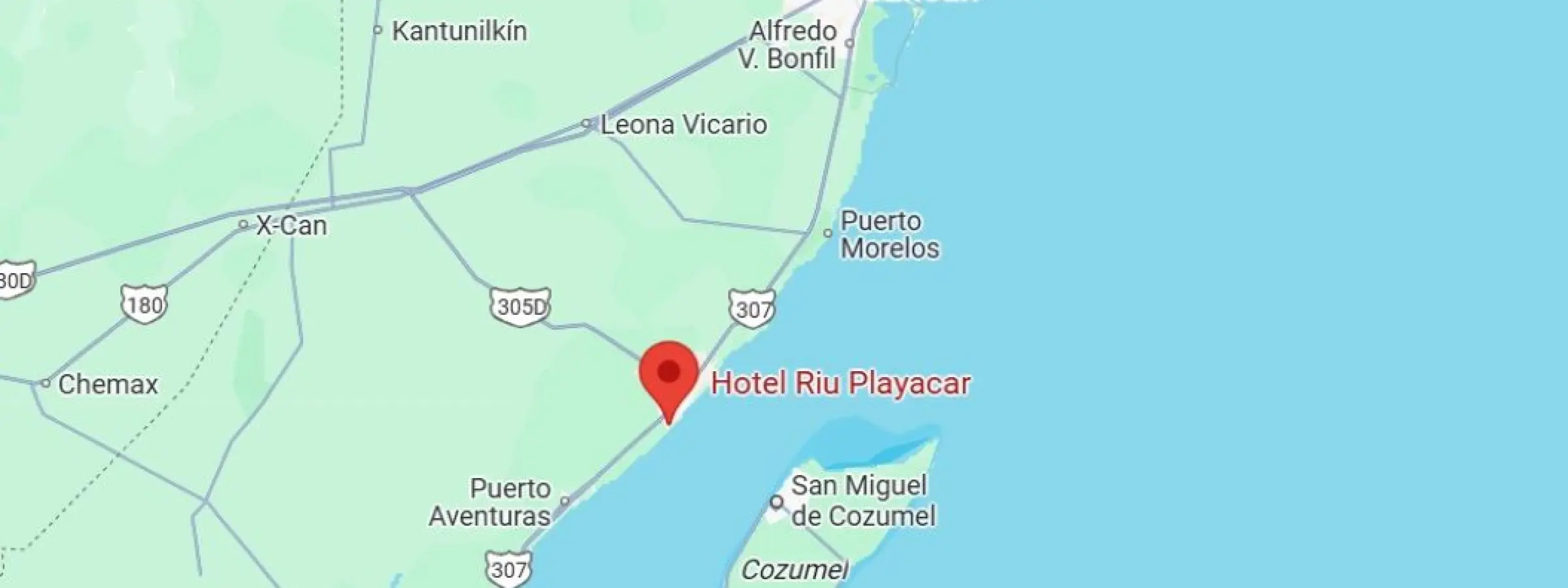 map showing location of Hotel Riu Playacar in Mexico
