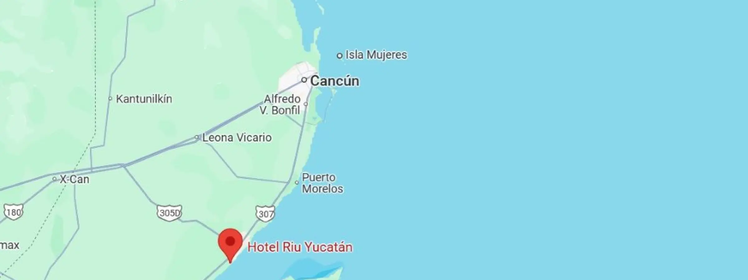 map showing location of Hotel Riu Yucatan in Mexico