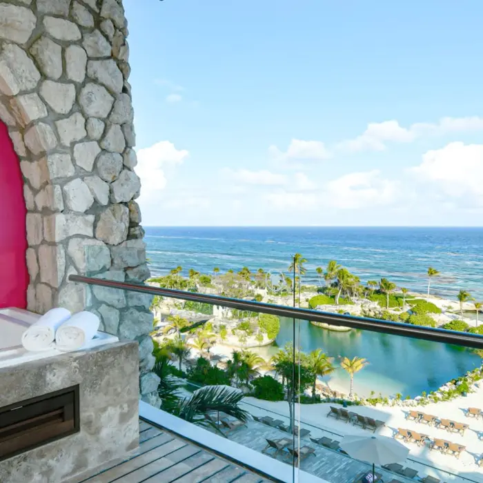 beautiful views from the balcony of a suite at hotel xcaret mexico