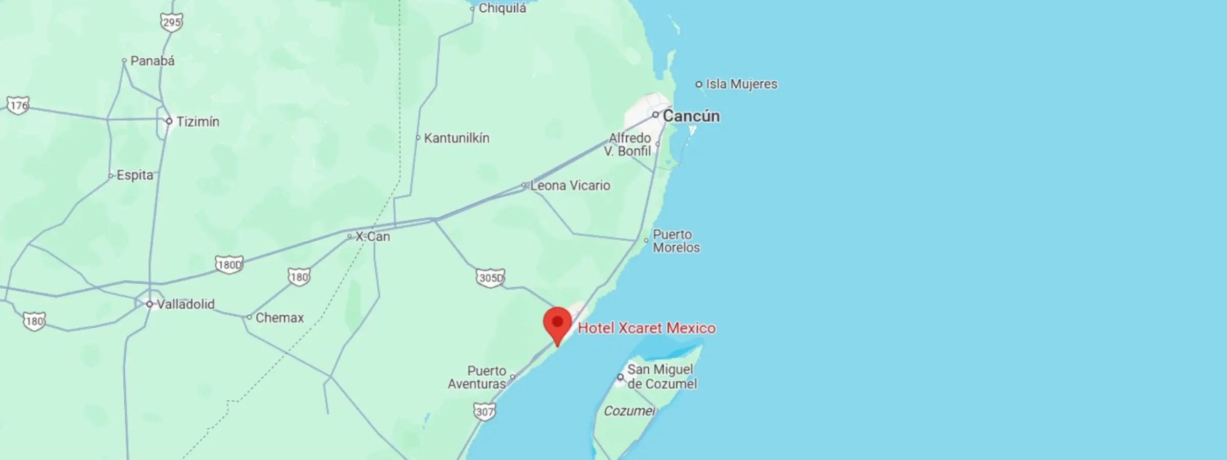 map showing location of Hotel Xcaret Mexico in Mexico