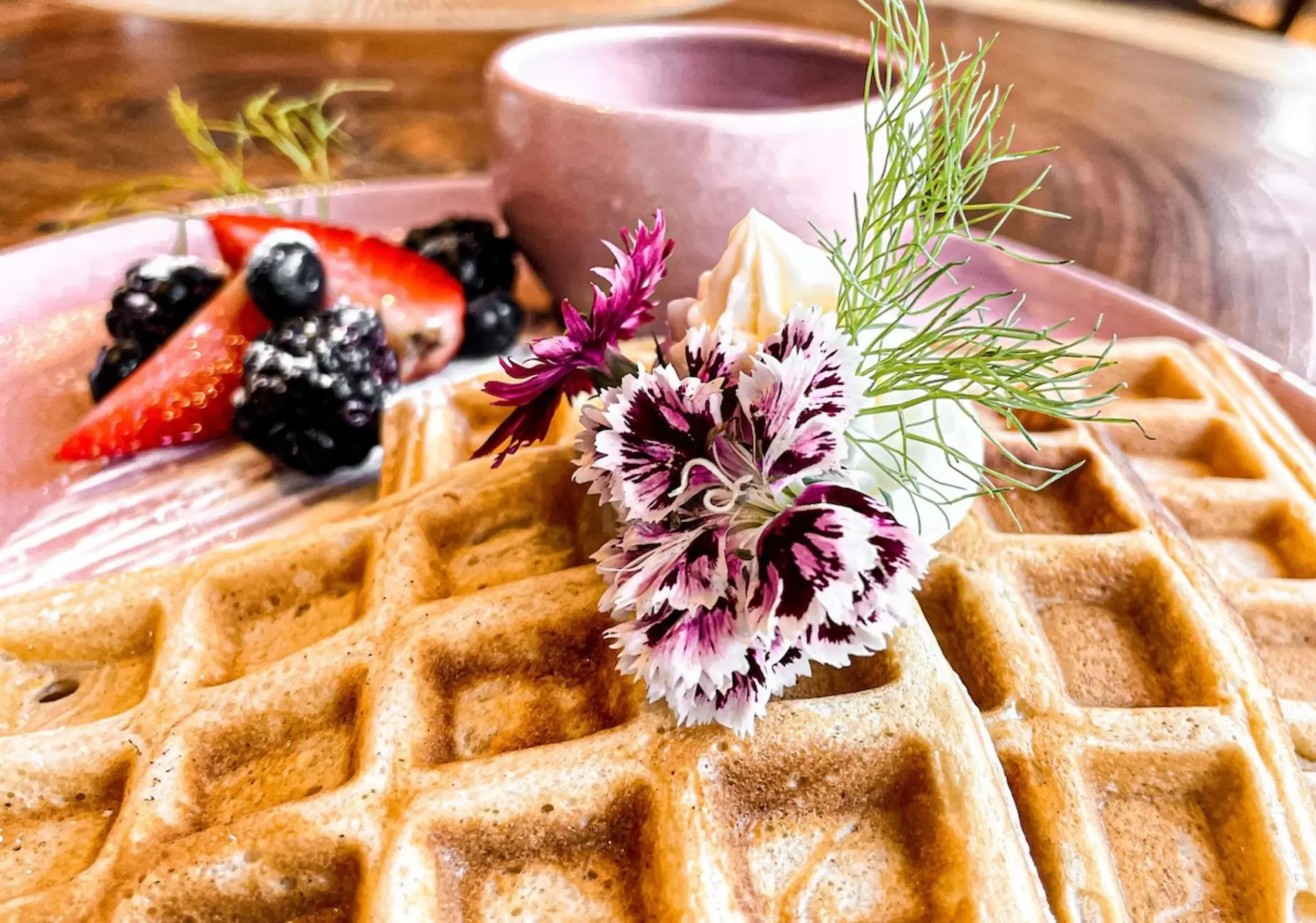 breakfast waffles at Hotelito Azul Tulum