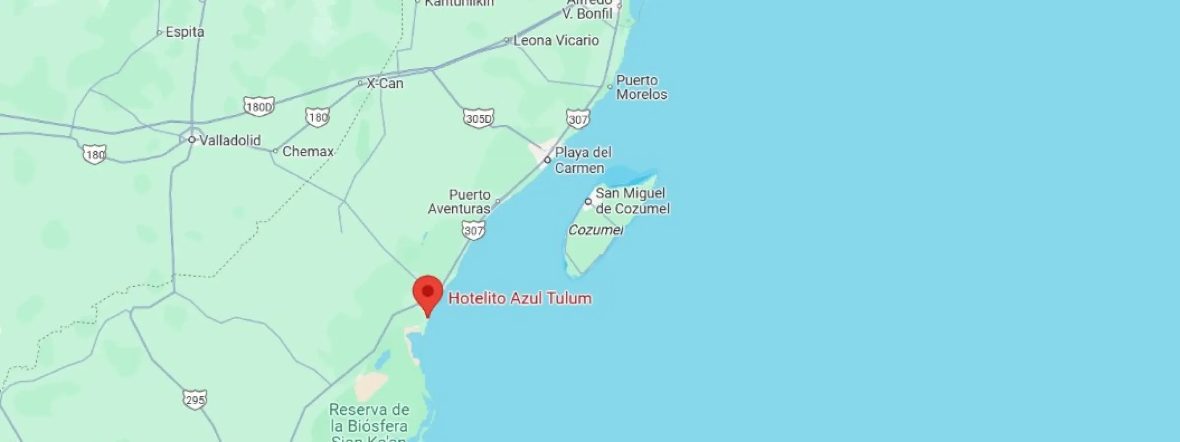 map showing location of Hotelito Azul Tulum in Mexico