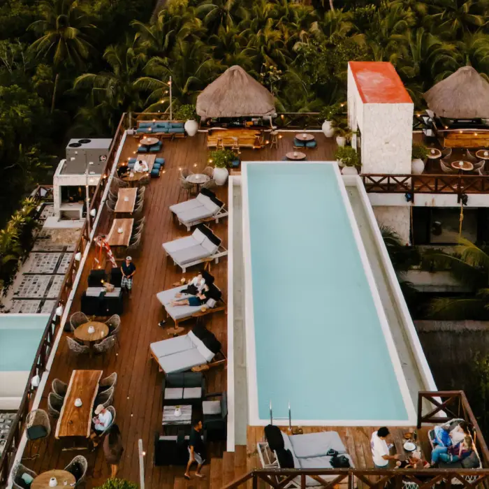 rooftop pool and restaurant at Hotelito Azul Tulum