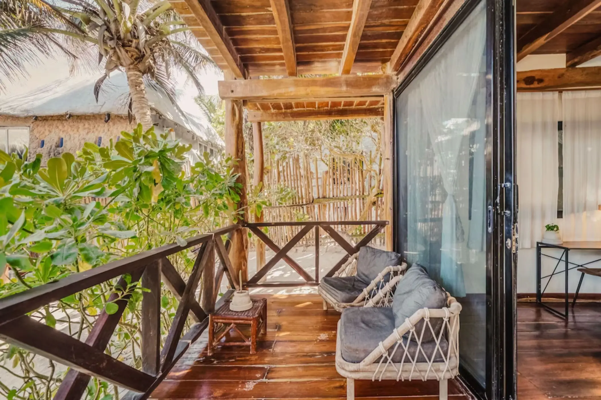 terrace of ocean view suite at Hotelito Azul Tulum