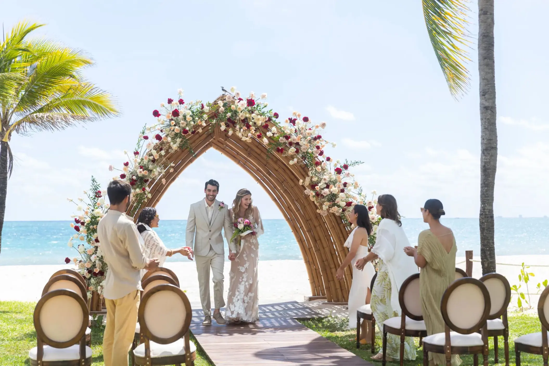 bride groom and guests at the garden venue at Hyatt Zilara Riviera Maya