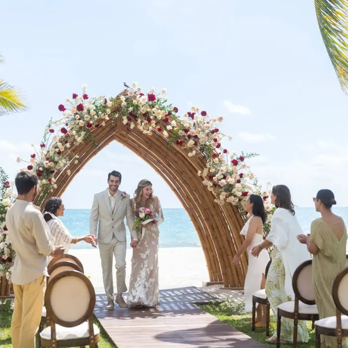 bride groom and guests at the garden venue at Hyatt Zilara Riviera Maya