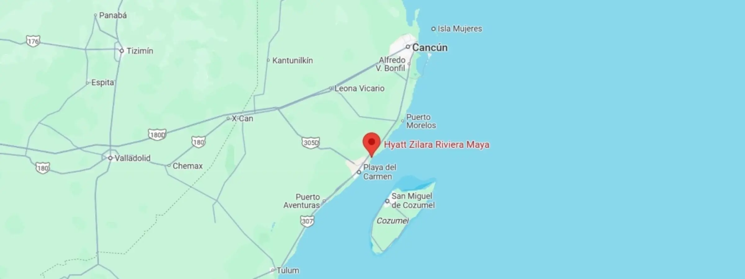 map showing location of Hyatt Zilara Riviera Maya in Mexico