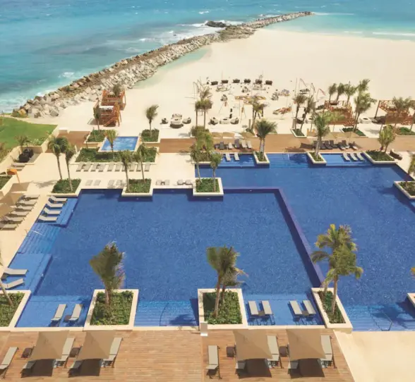 aerial view of the pool and beach at Hyatt Ziva Cancun
