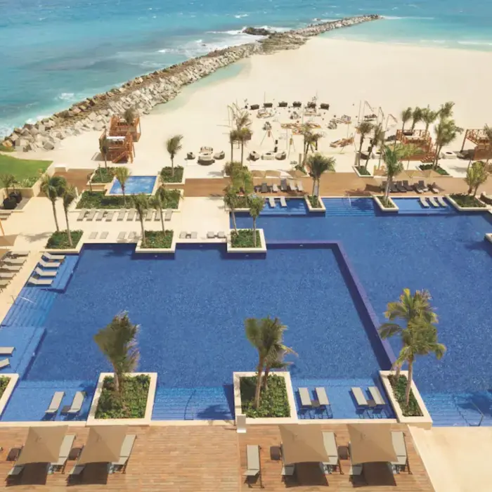 aerial view of the pool and beach at Hyatt Ziva Cancun