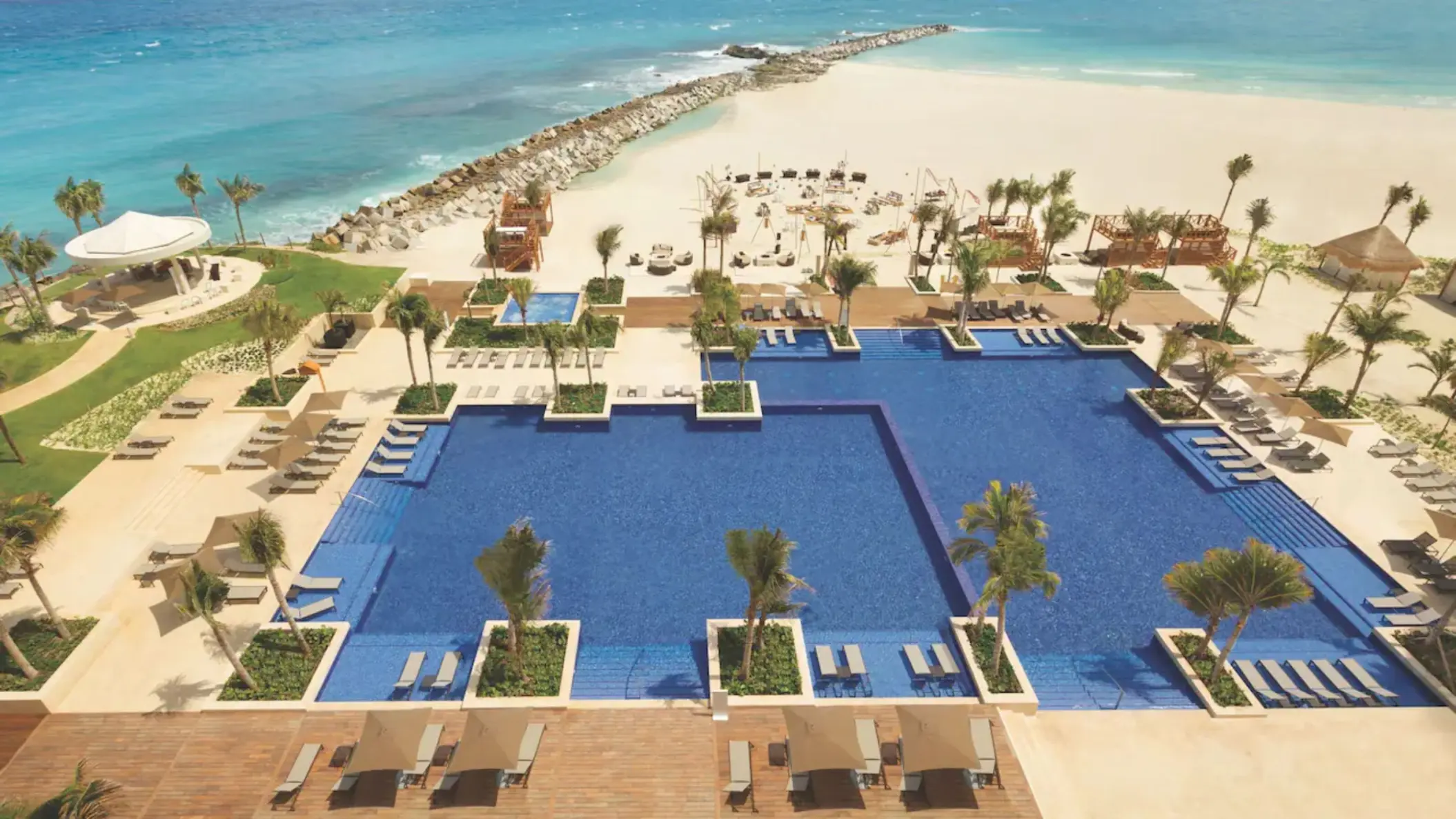 aerial view of the pool and beach at Hyatt Ziva Cancun