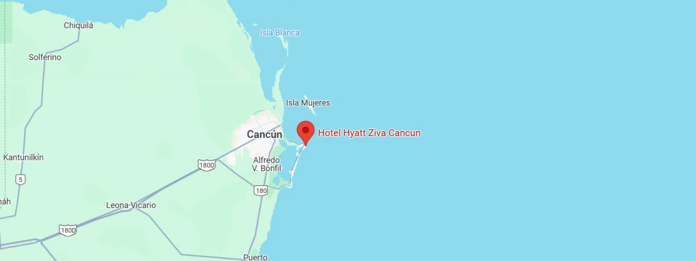 map showing location of hyatt ziva cancun in Mexico