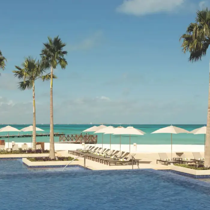 oceanfront pool with loungers at Hyatt Ziva Cancun