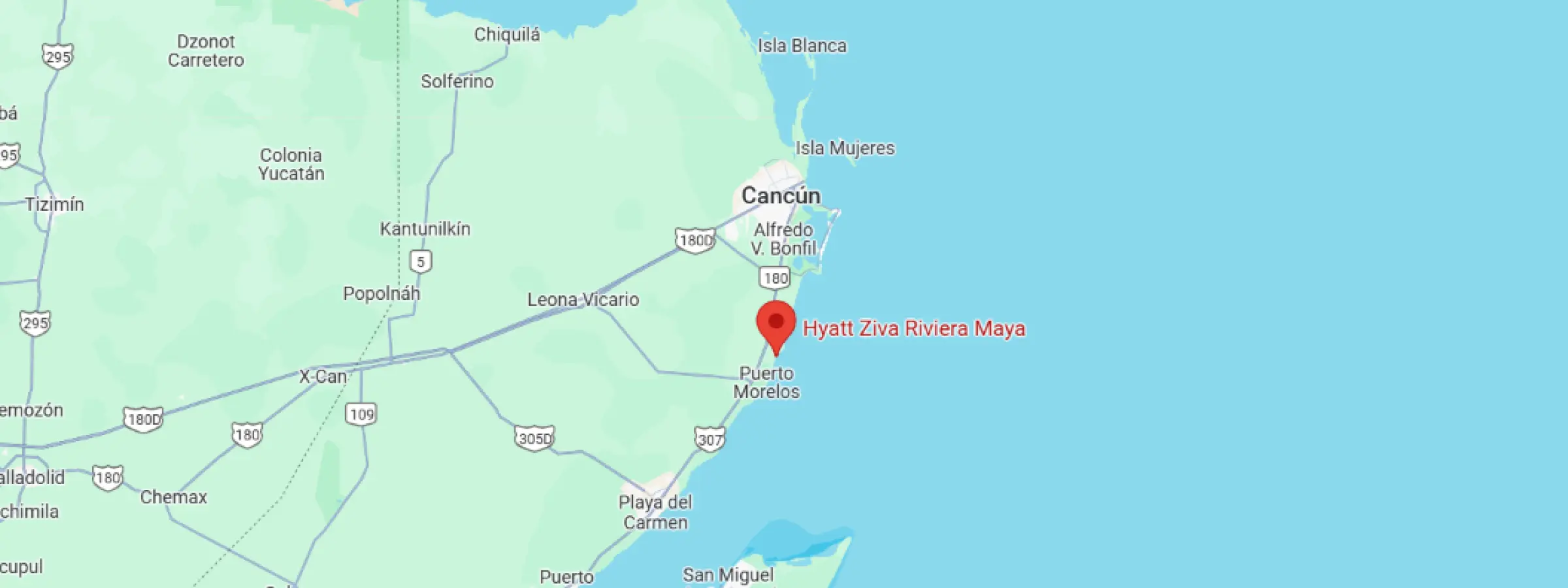 map showing location of Hyatt Ziva Riviera Maya in Mexico
