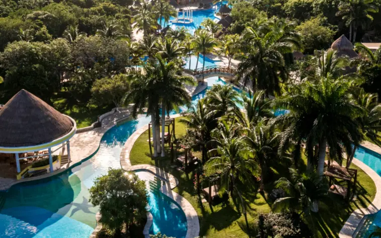 aerial view of the pools and tropical gardens at Iberostar Waves Paraiso del Mar