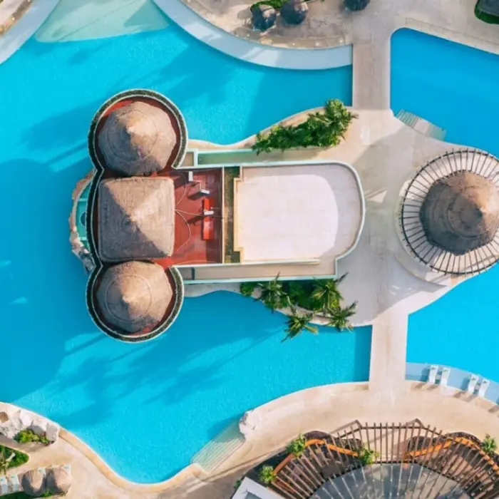 aerial view of the pool and swim up bar at Iberostar Selection Paraiso Maya Suites