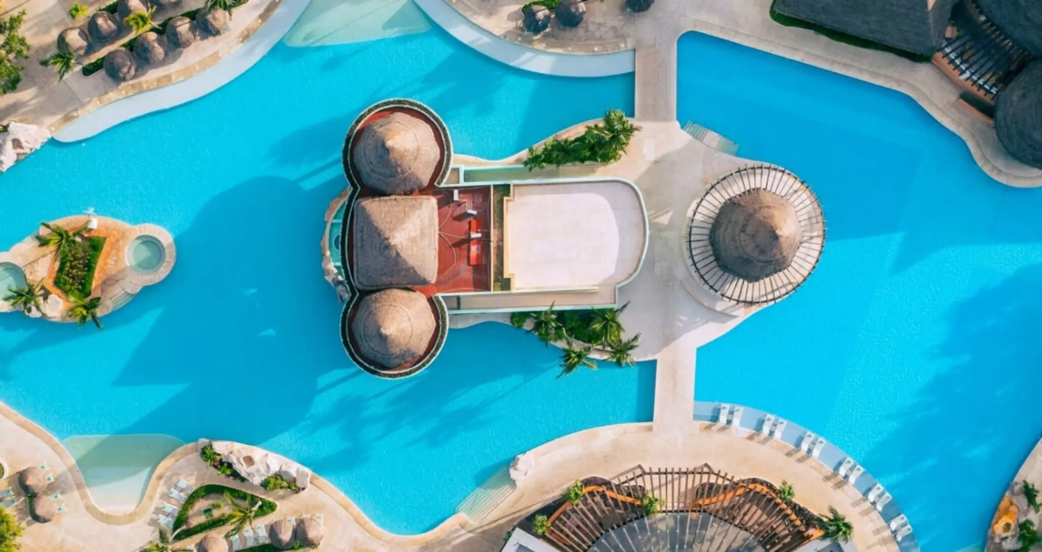 aerial view of the pool and swim up bar at Iberostar Selection Paraiso Maya Suites