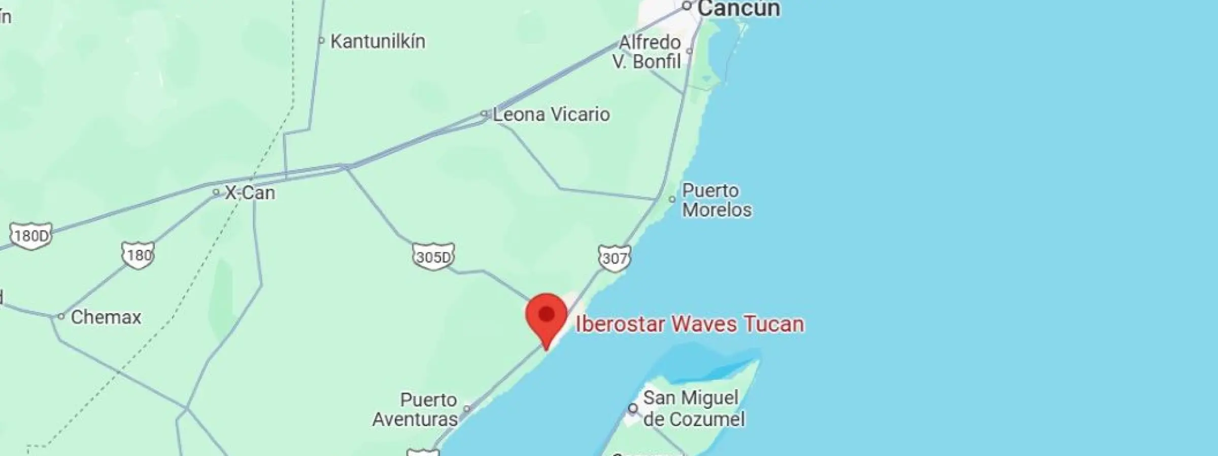 map showing location of Iberostar Waves Tucan in Mexico