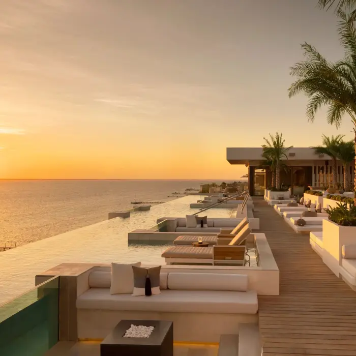 sunset over the pool at Impression Isla Mujeres by Secrets