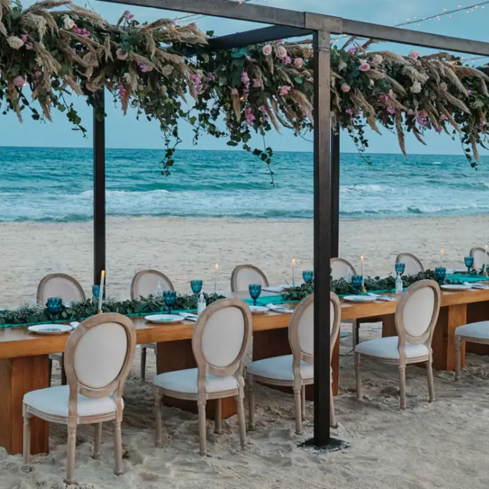 beach reception setup at JOIA Paraiso by Iberostar