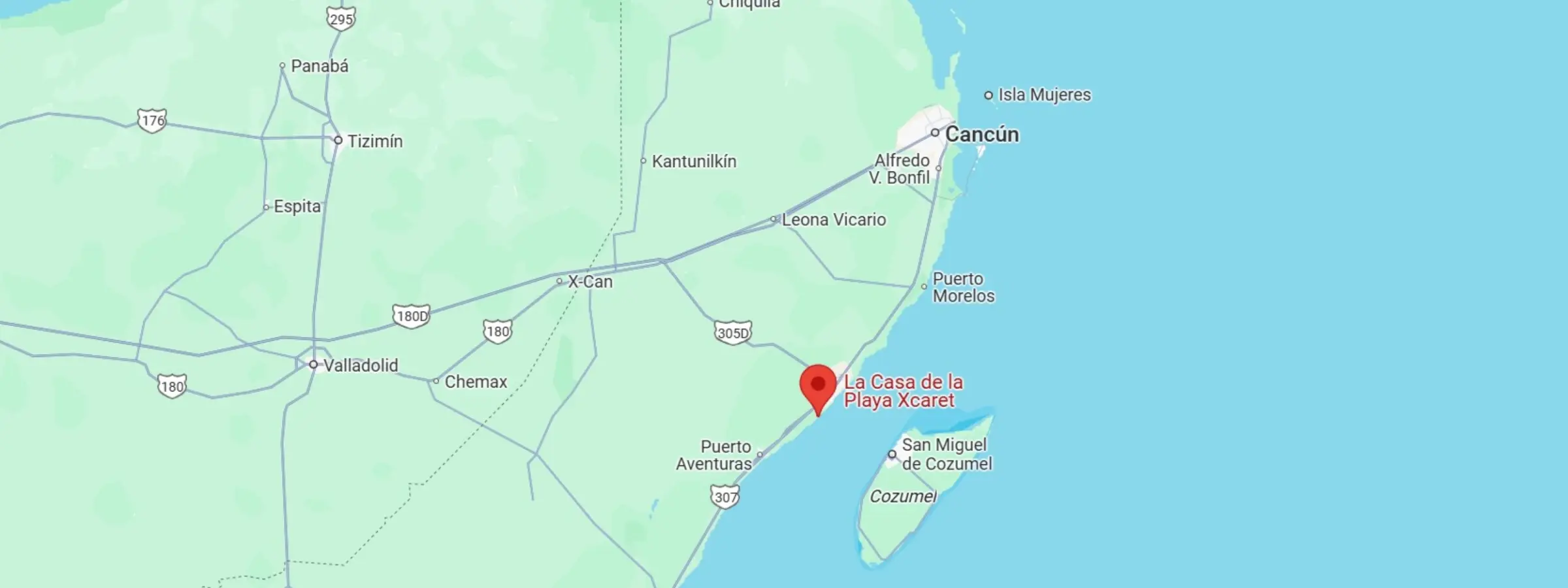 map showing location of La Casa de la Playa in Mexico