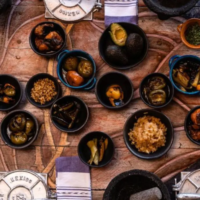 dinner spread on the table at La Zebra