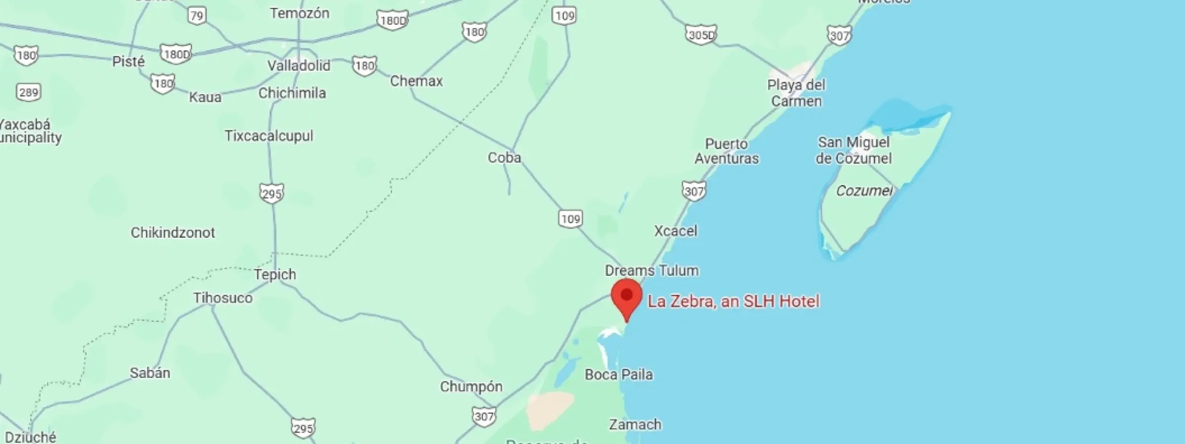 map showing location of la zebra tulum in Mexico