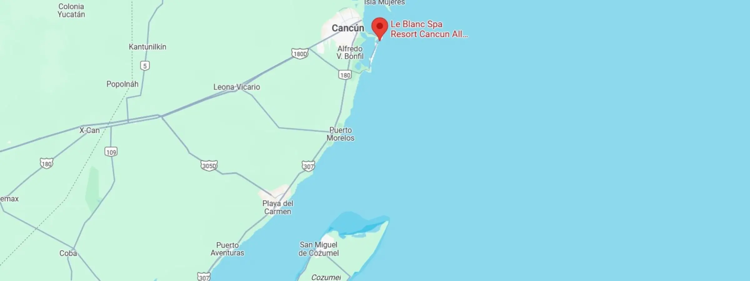 map showing location of la blanc spa resort cancun in Mexico