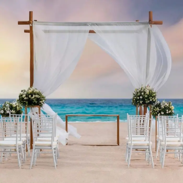 beach ceremony setup at Le Blanc Spa Resort Cancun
