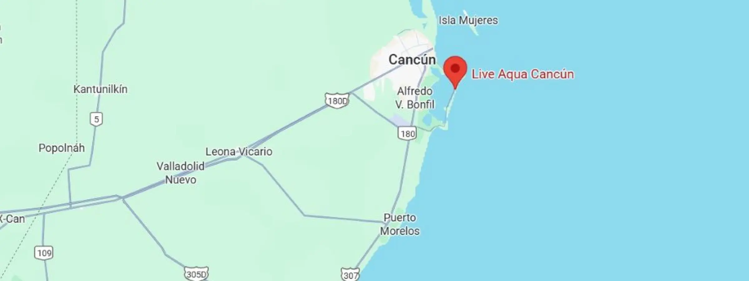 map showing location of Live Aqua Cancun in mexico