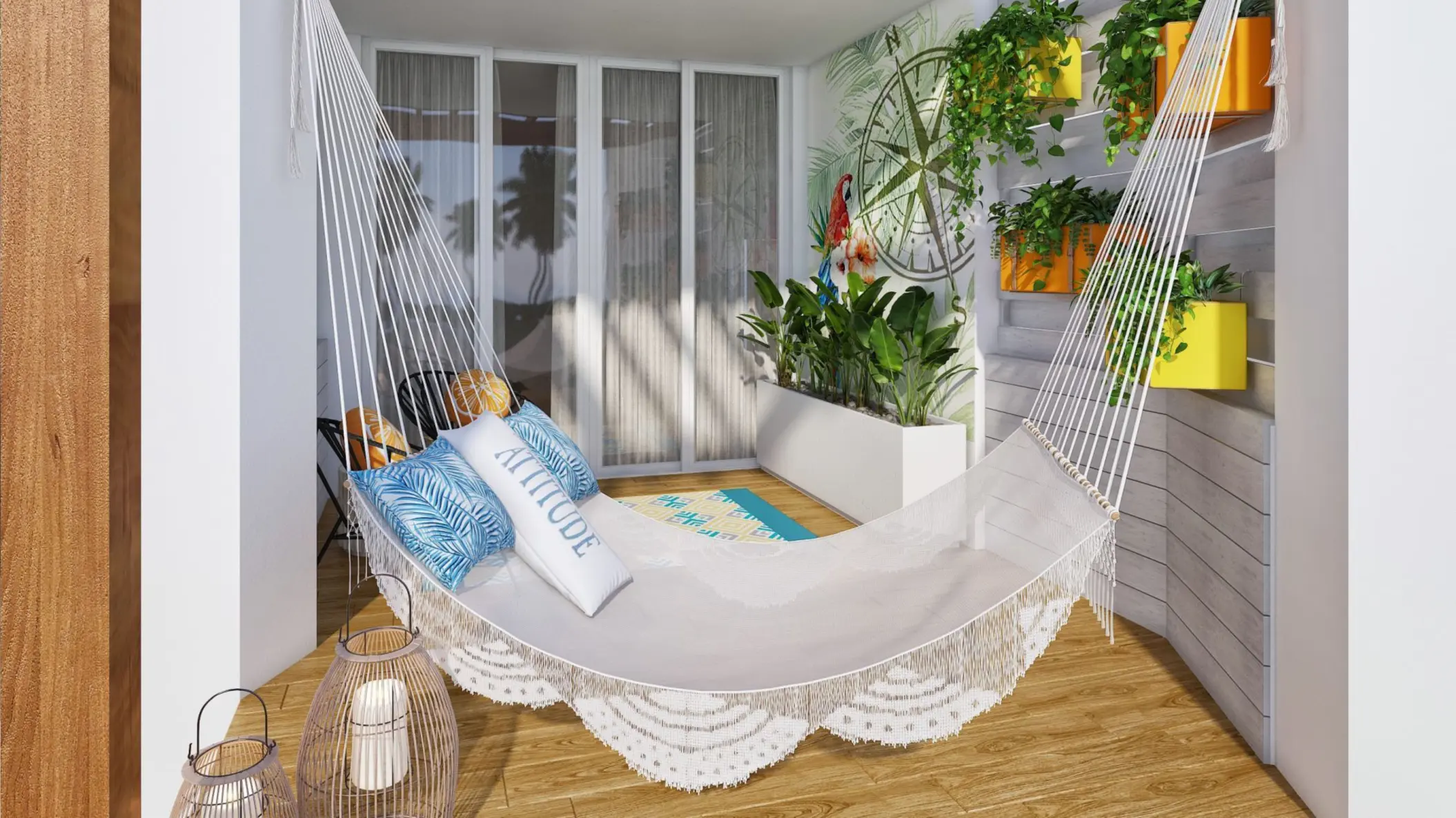 hammock in the balcony of suite at Margaritaville Island Reserve Riviera Maya