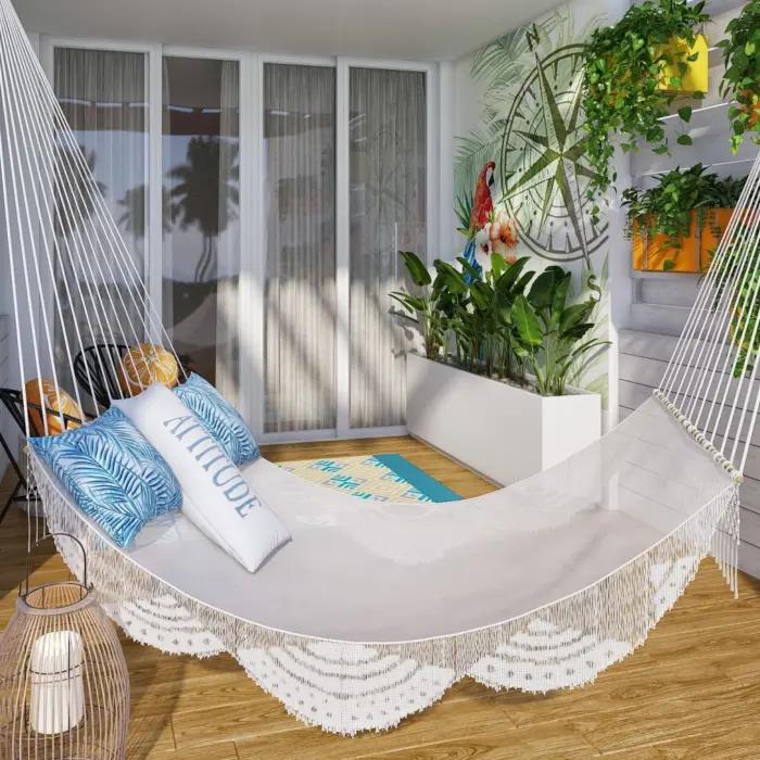 hammock in the balcony of suite at Margaritaville Island Reserve Riviera Maya