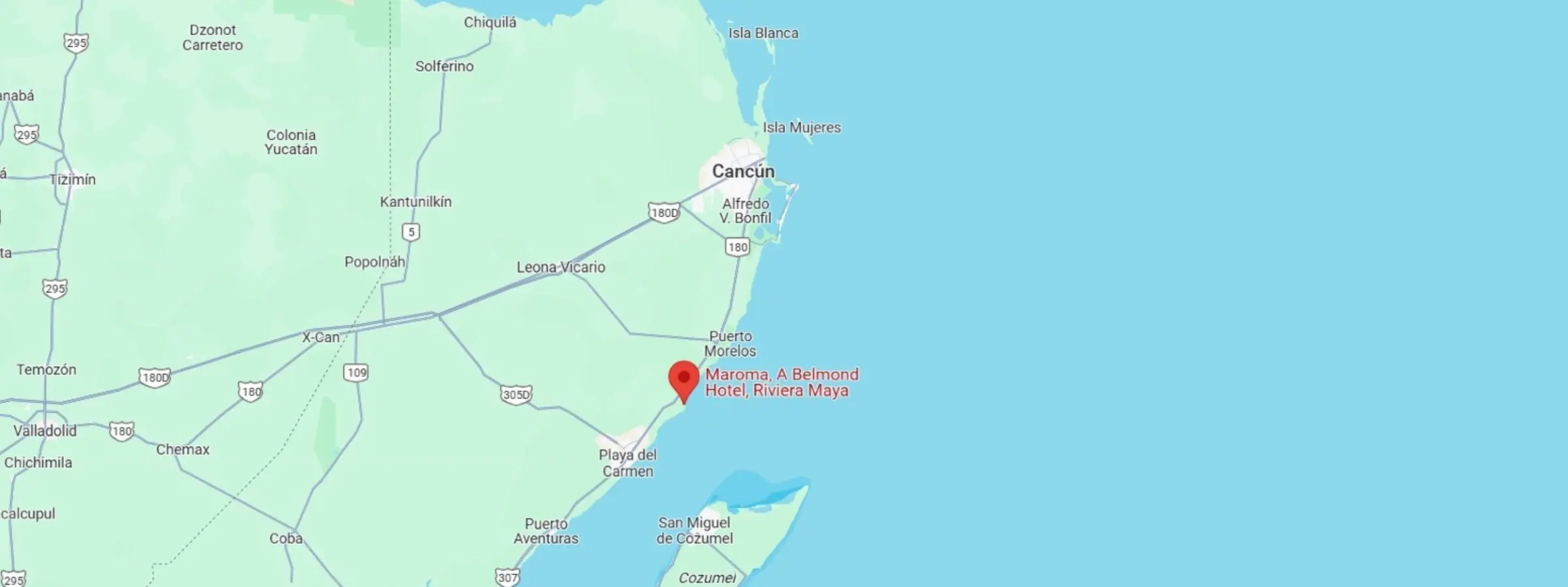 map showing location of Maroma a belmond hotel in Mexico
