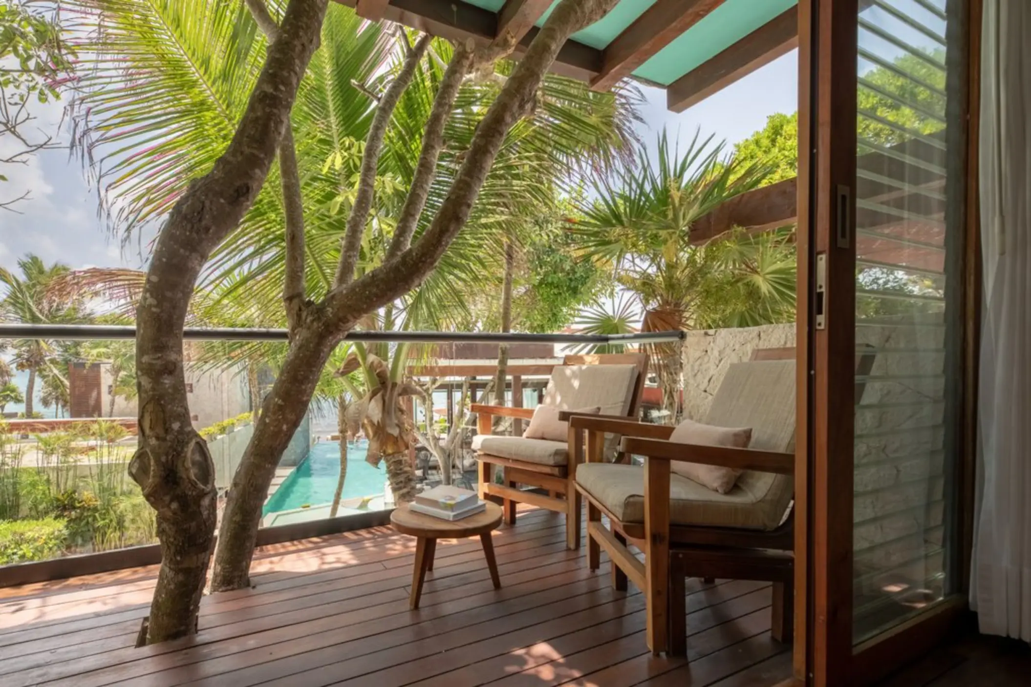 balcony of pool view room at Mi Amor