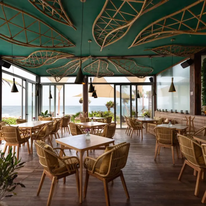 sea front restaurant at Mi Amor with antique decor