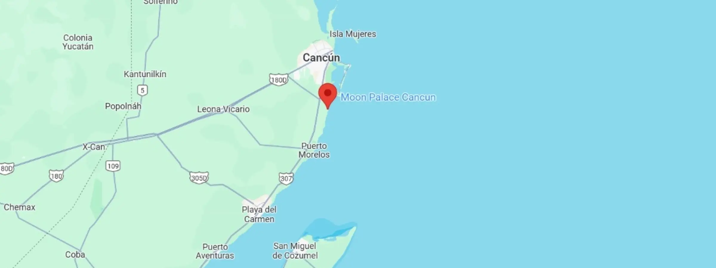 map showing location of Moon Palace Cancun in Mexico
