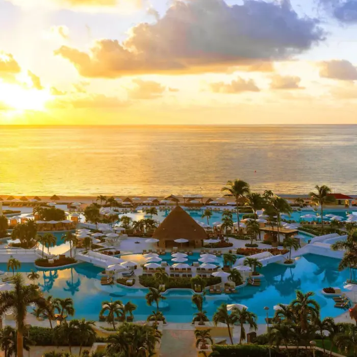 Moon Palace Cancun aerial view at sunset