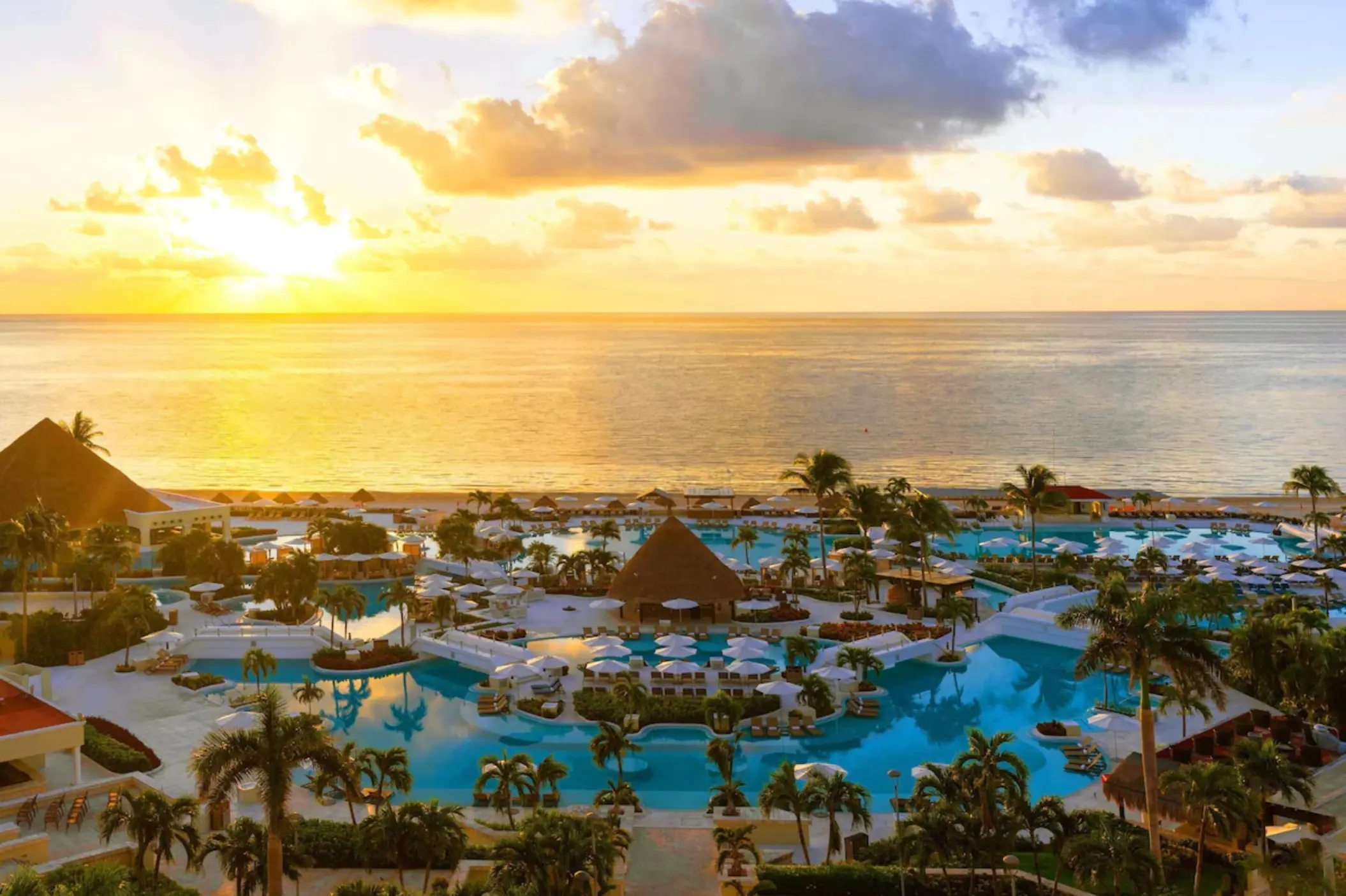 Moon Palace Cancun aerial view at sunset