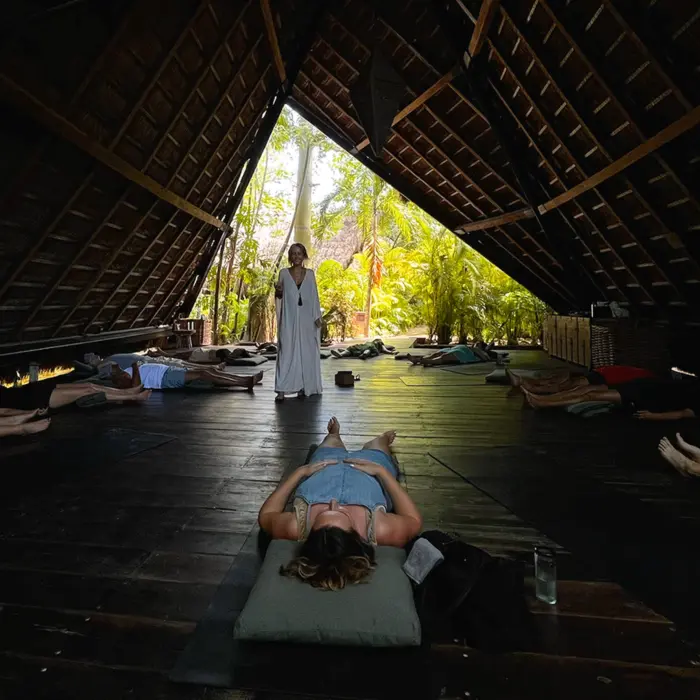 breathwork session underway at nomade tulum