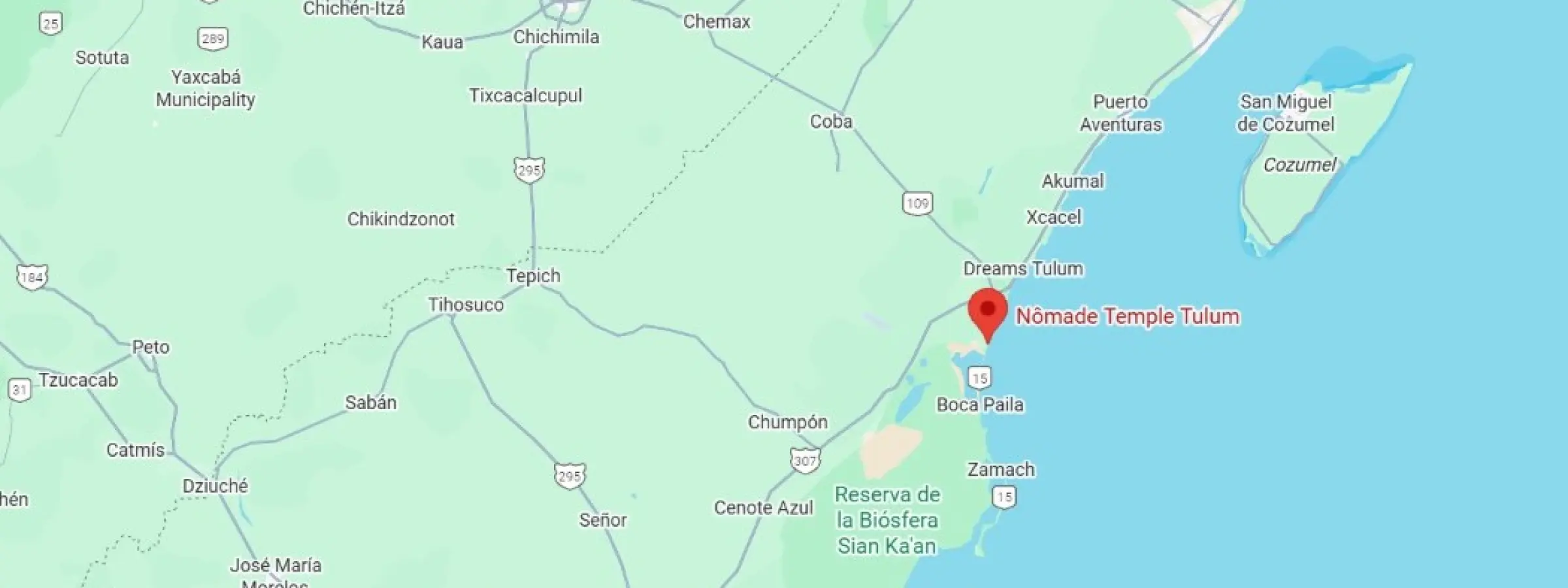 map showing location of nomade tulum in Mexico