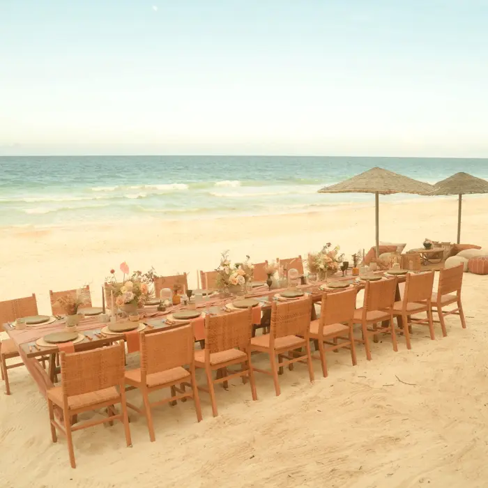 reception setup on the beach at nomade tulum